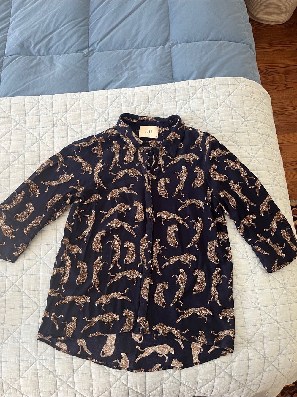 Just Female Navy Blouse with Leopard Print